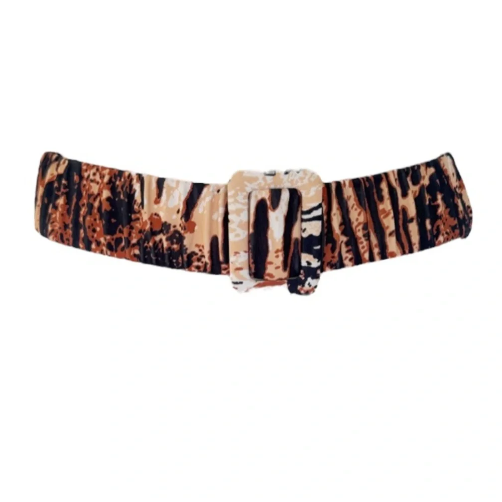 Brown leopard print elastic stretch waist belt size small/medium